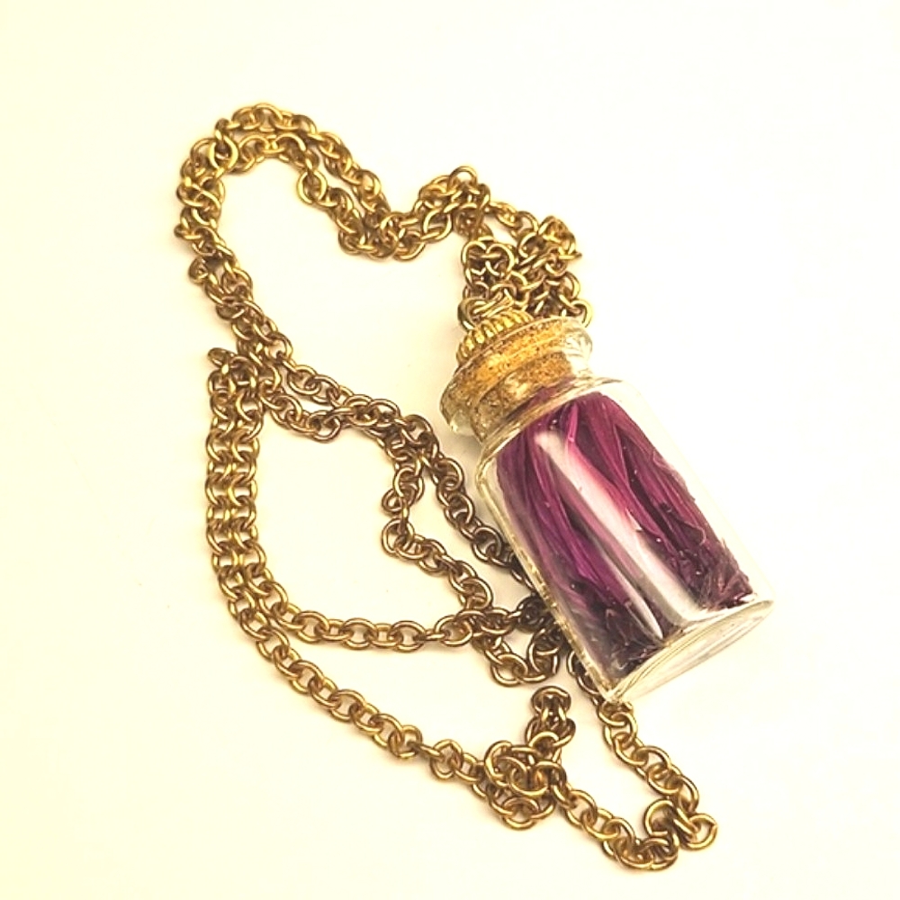 Dried Pink Flower Bottle Necklace